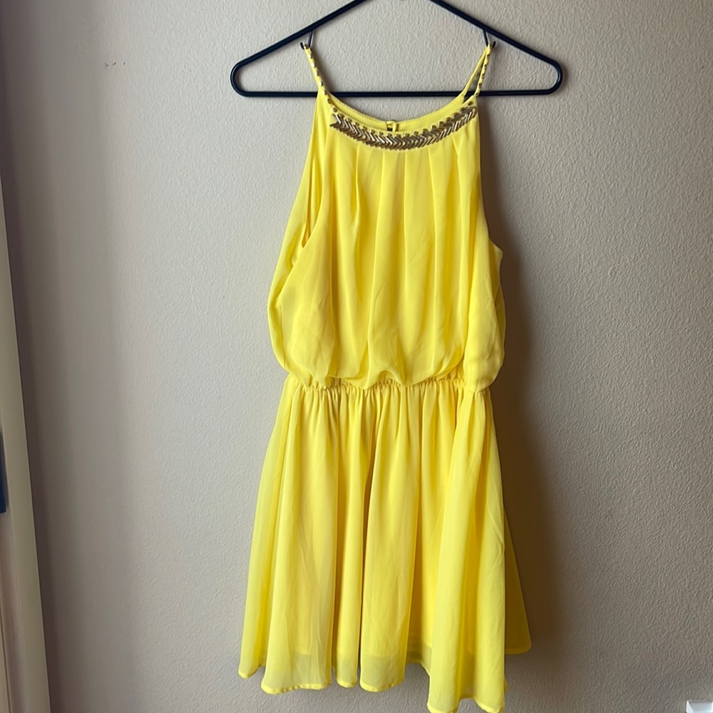 The Clothing company yellow mini dress with gold accents